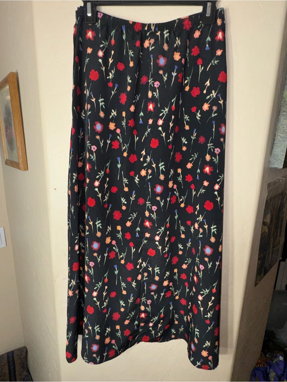 Vintage Maggie Lawrence Black Floral Midi Skirt Ditsy Print Flowy Boho
